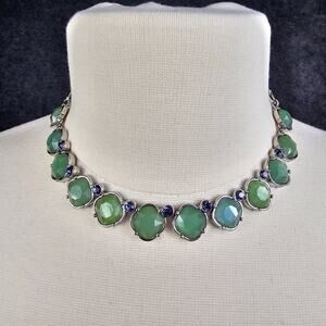 Lia Sophia THEA Statement Necklace Green Purple Silver Tone 16"-19" Adjustable